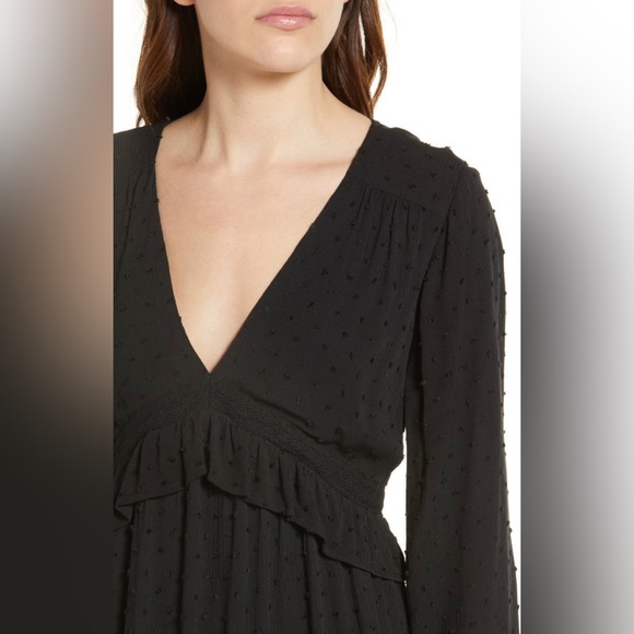 PAIGE Women's Odelise Dress Long Sleeve Angled Bust Seams Lace Trim in Black, - Picture 5 of 14